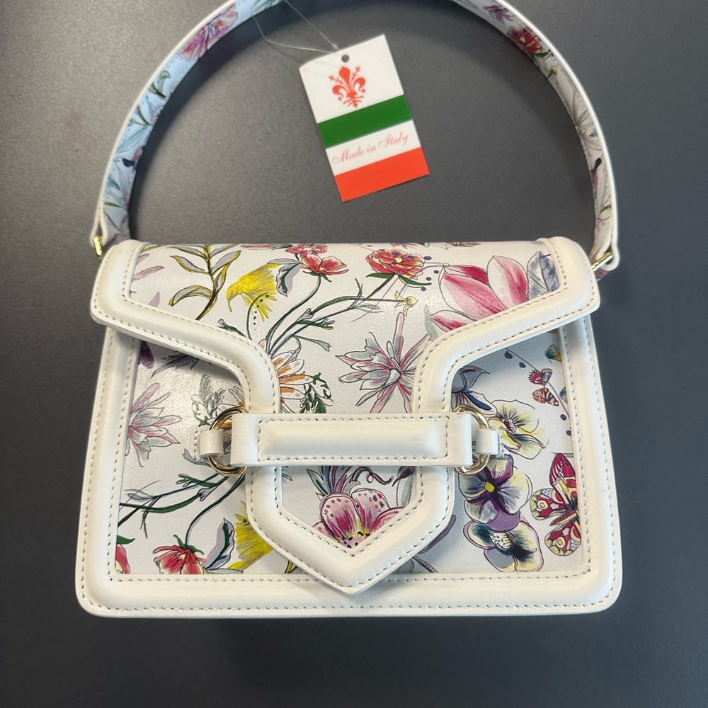 Floral White Handbag genuine Italian Leather! NWT